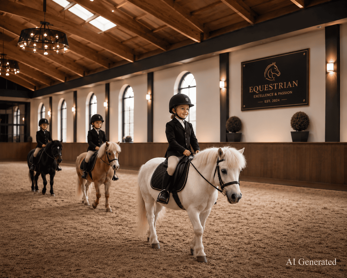Kinder beim Reitunterricht in der Reithalle – Reitstunden auf der Ranch
