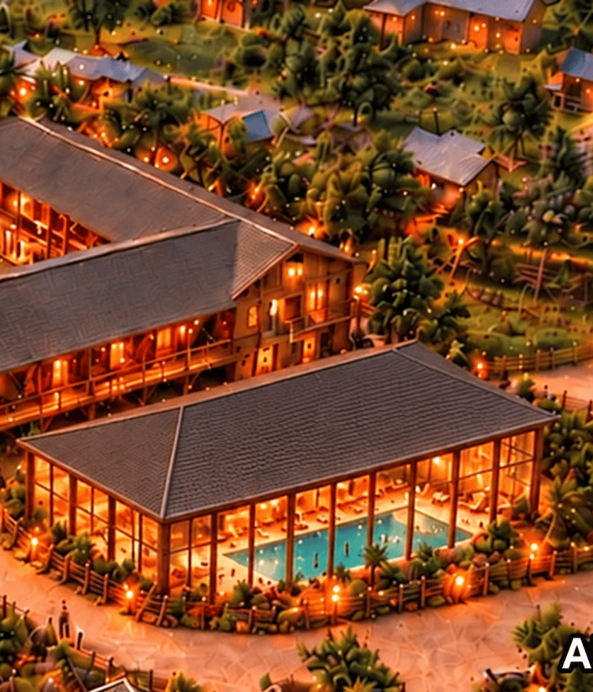 Visualisierung des geplanten Hotels mit Pool – Western City Klein Rönnau bei Bad Segeberg