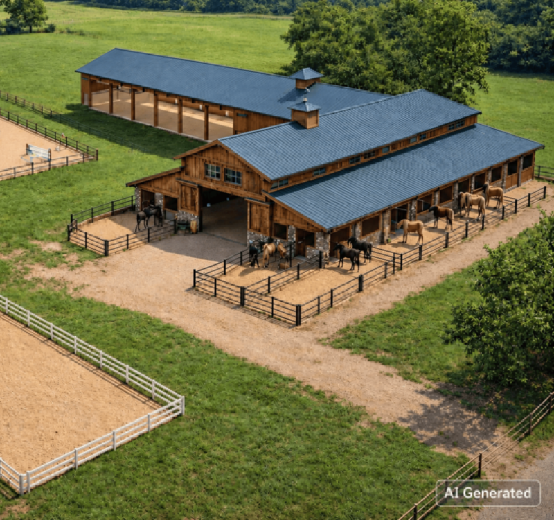 Visualisierung der Ranch mit Reithalle und Koppeln in der Western City Klein Rönnau